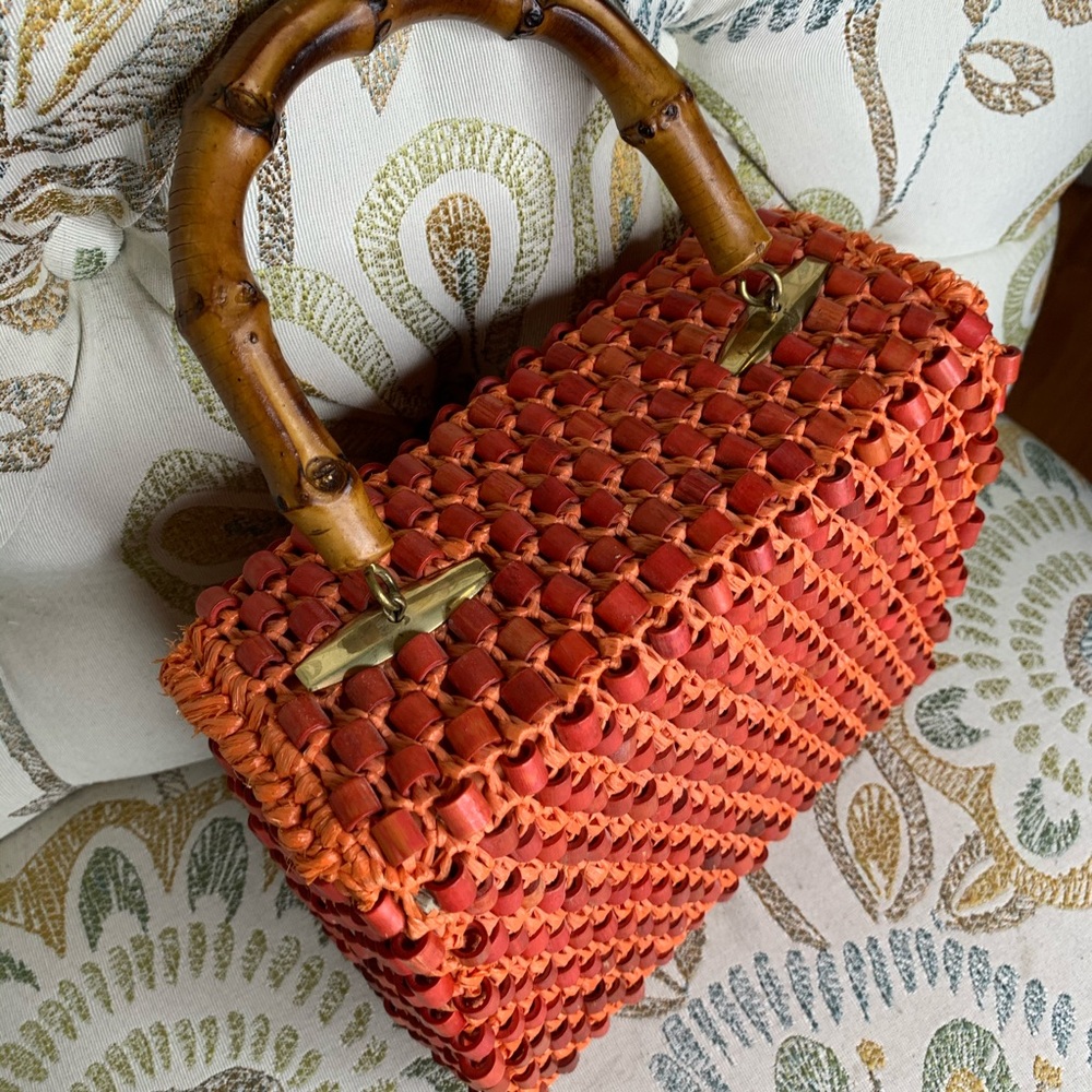 Vintage Gaymode Wood Beaded Box Satchel Bag - Picture 3 of 6